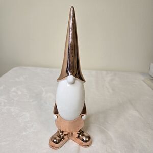 Elegant Rose Gold and White Gnome Figurine